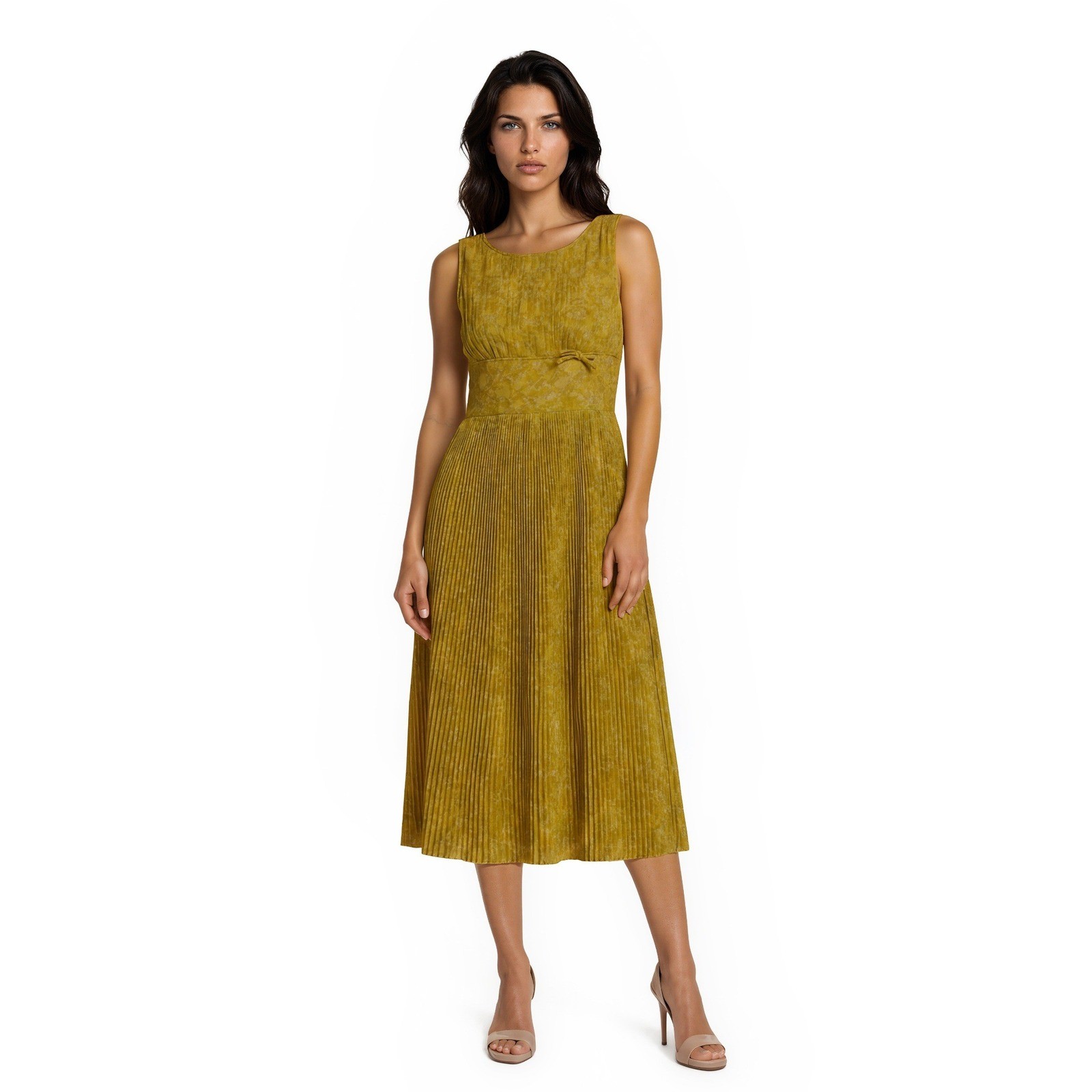 L’Aiglon Pleated Dress Women’s Size 12 Yellow Floral Damask Mod 1960s Vintage