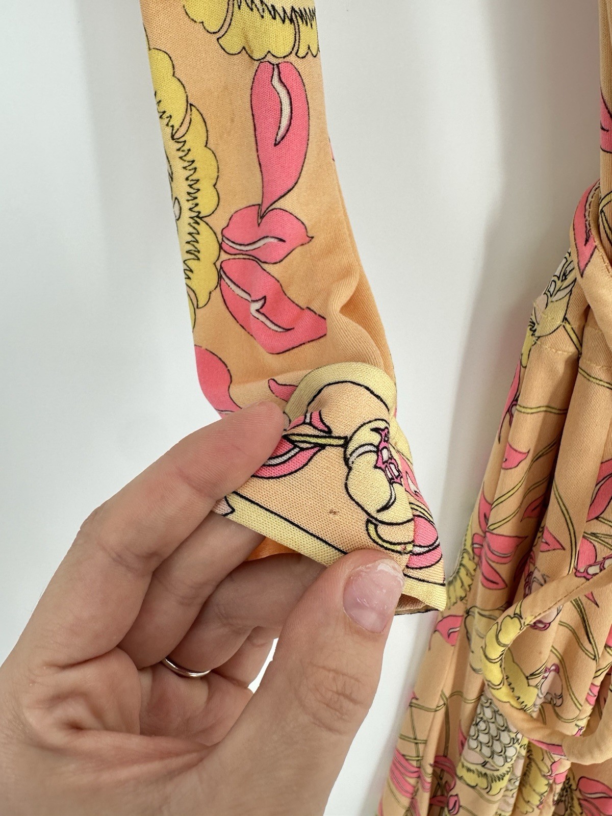 Vtg Emilio Pucci Saks Fifth Avenue Silk Jersey Floral Midi Dress 70s Sz 10 READ*