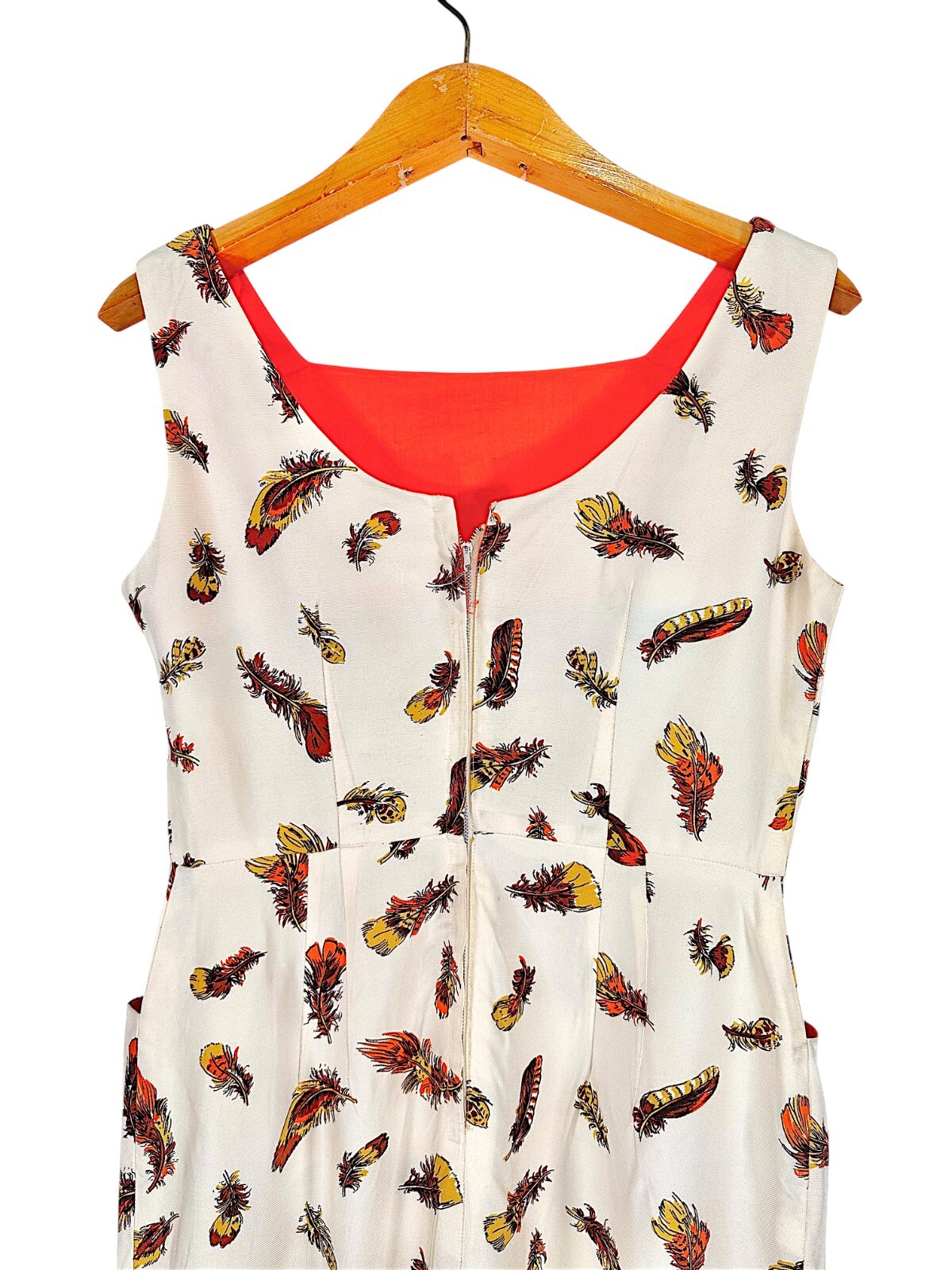 Vintage Cover Girl of Miami Feather Print Retro Sheath Dress