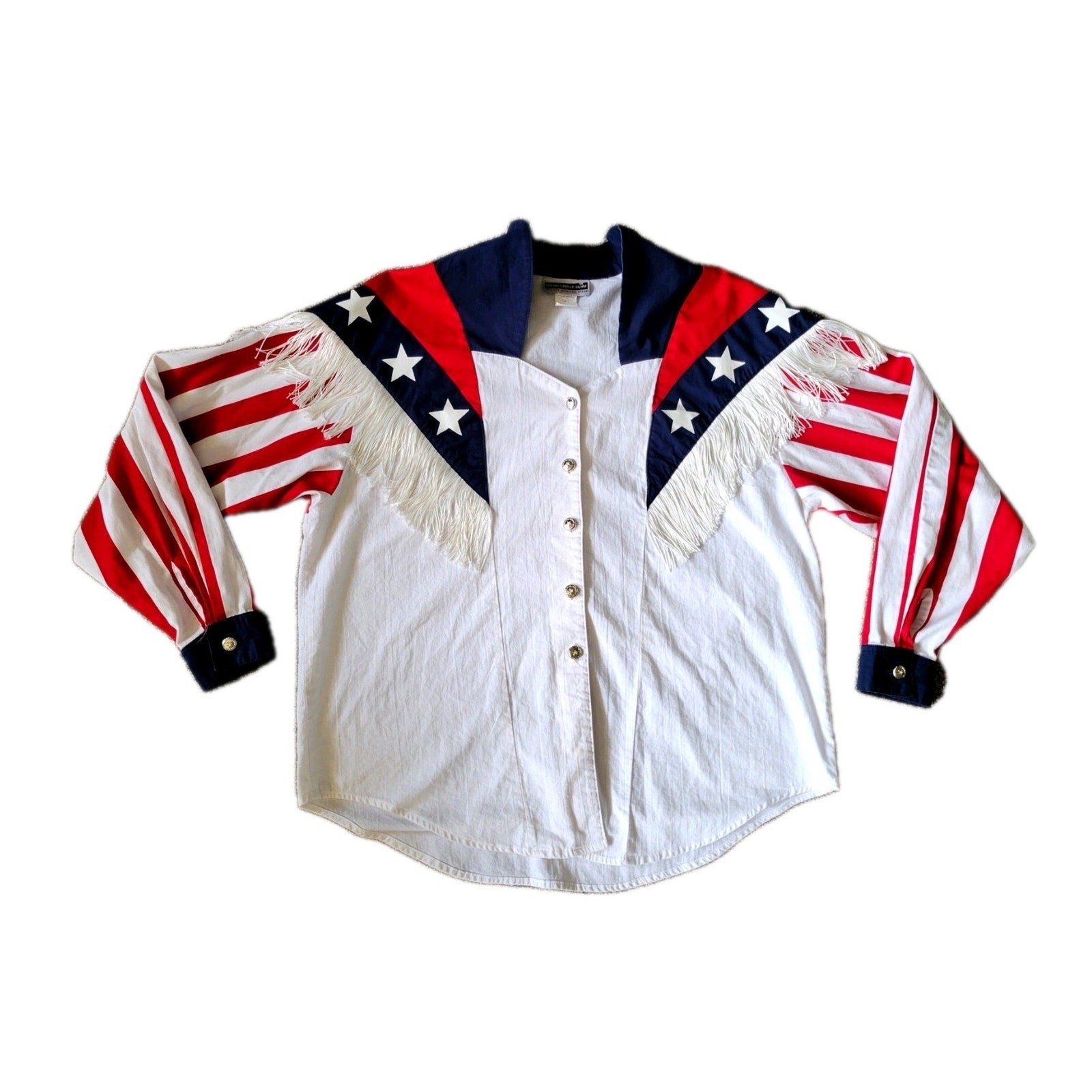 Vintage 90s Womens Western Shirt Panhandle Slim Tassels American Flag USA Large
