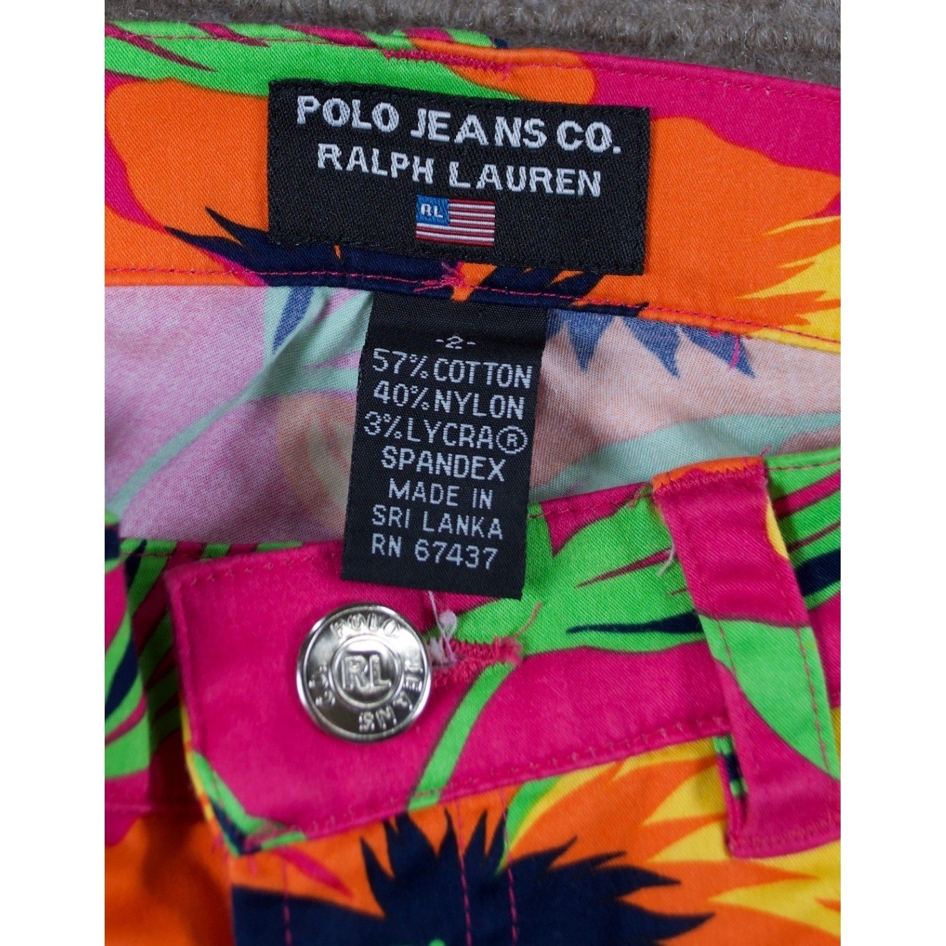Vintage Polo Jeans Ralph Lauren Pink Hawaiian Hibiscus Floral Capri Pants Size 4