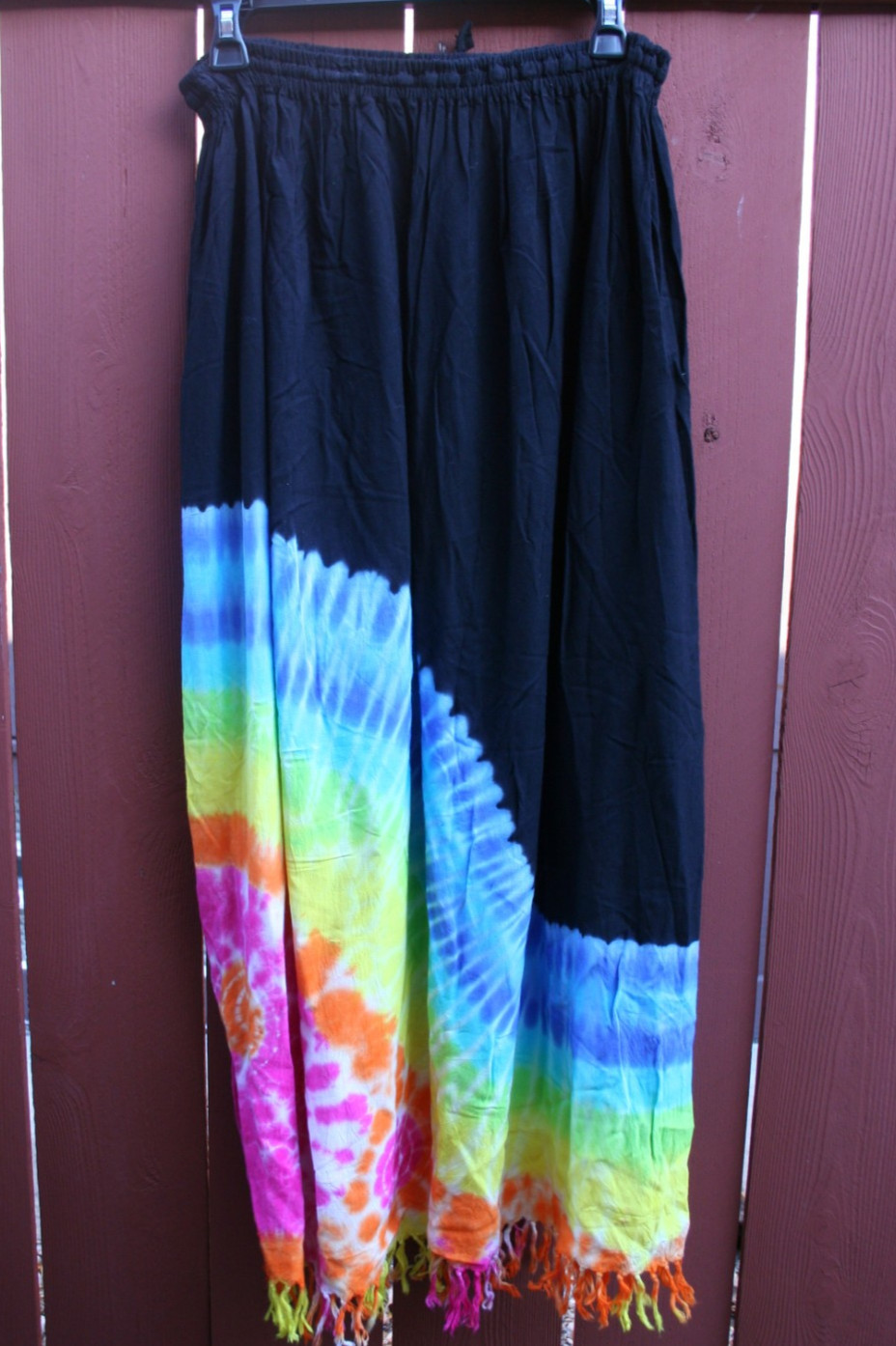 Vintage Rayon Maxi Skirt Large ( 12-14) Rainbow Tie Dye Festival Boho Hippie