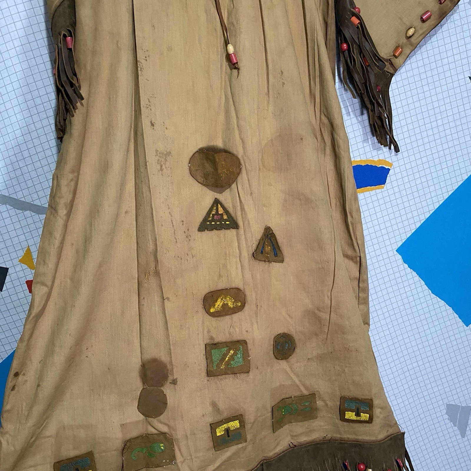 Antique 20s 30s Native Gown Leather Fringe Beads Patches Campfire Girls Navajo