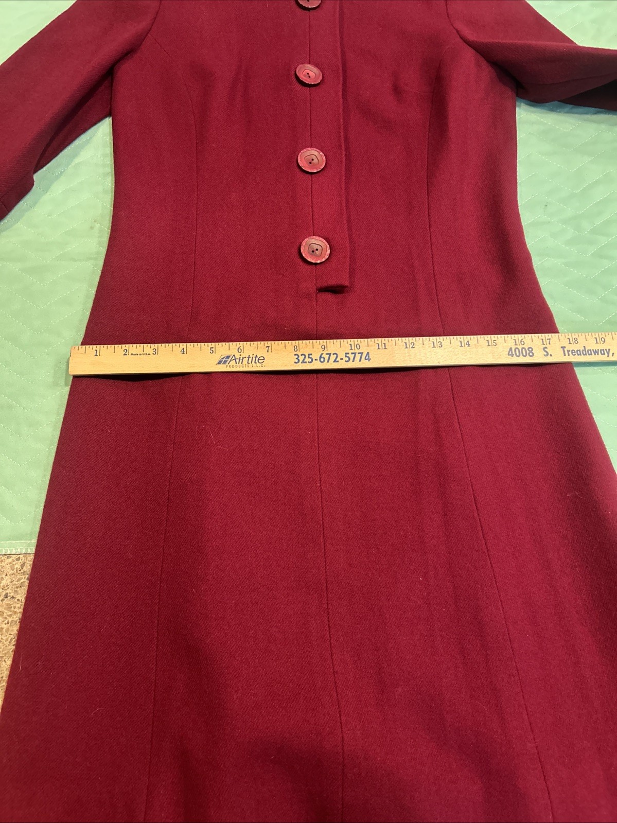 Hand Made Vintage Burgundy Red MOD Mini Dress 60’s Wool-Like Polyester Small