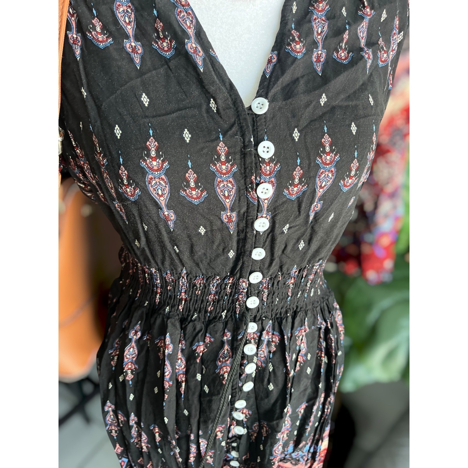 Unbranded Boho Paisley Print Button-Front Tassel Dress Size XL