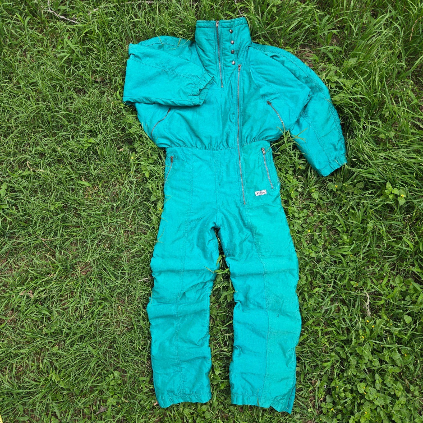 VTG Kaffee Ski Suit Teal Women Sz 38 One Piece Snow Suit Made In Italy Jumpsuit