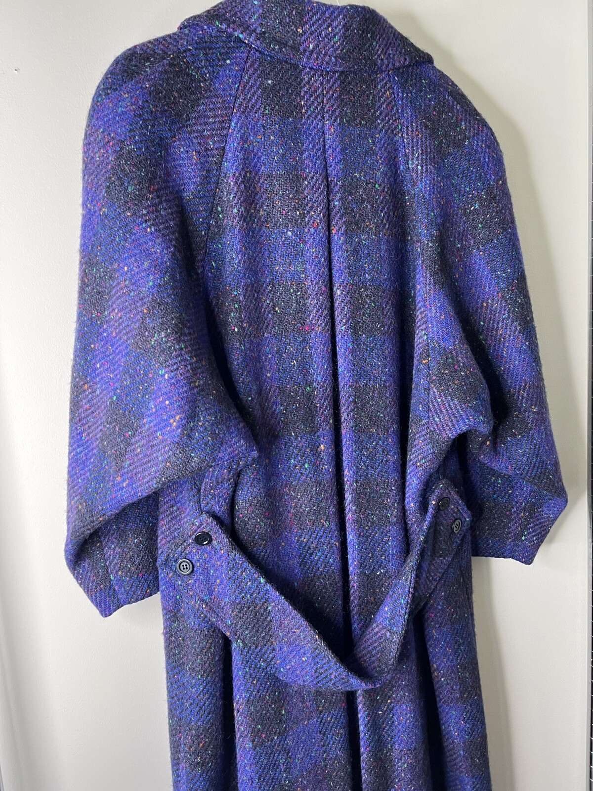 Vintage Jimmy Hourihan Sz 8 Purple Plaid Long Coat Wool Speckle Tweed Ireland