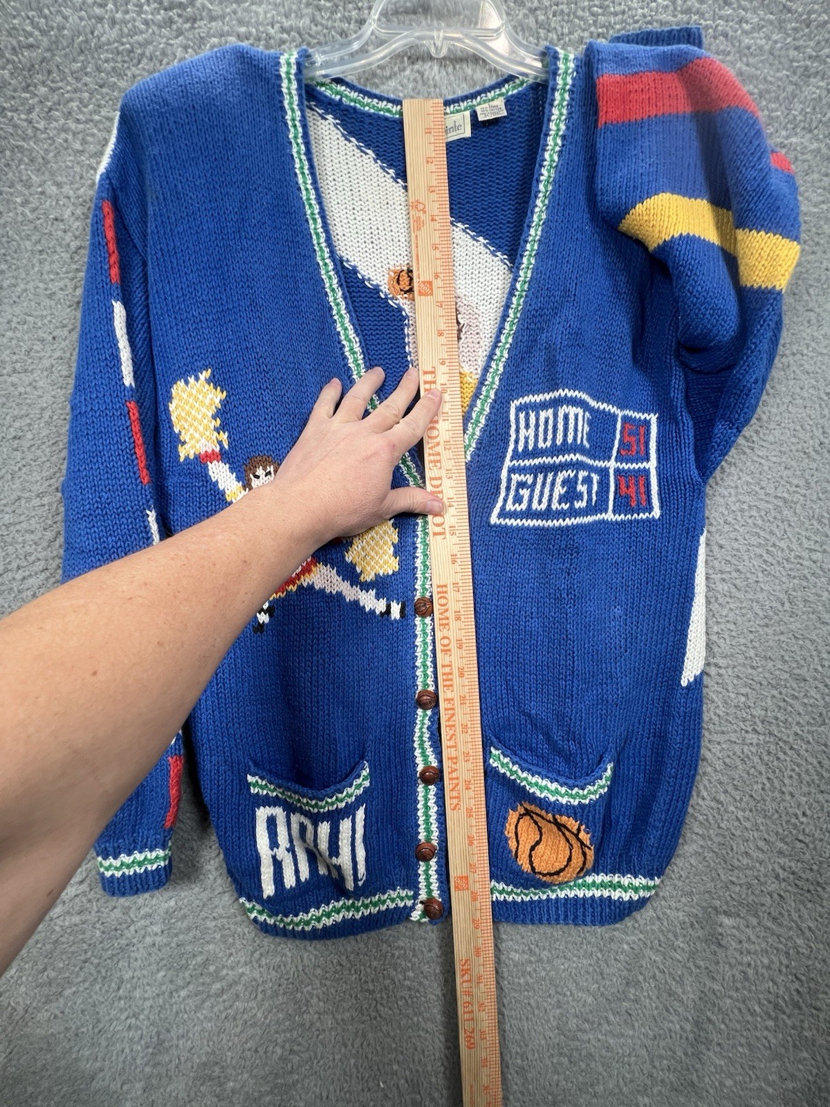 Vtg Belle Pointe Sz Large Basketball Cheer Cardigan Grandma Sweater Teacher