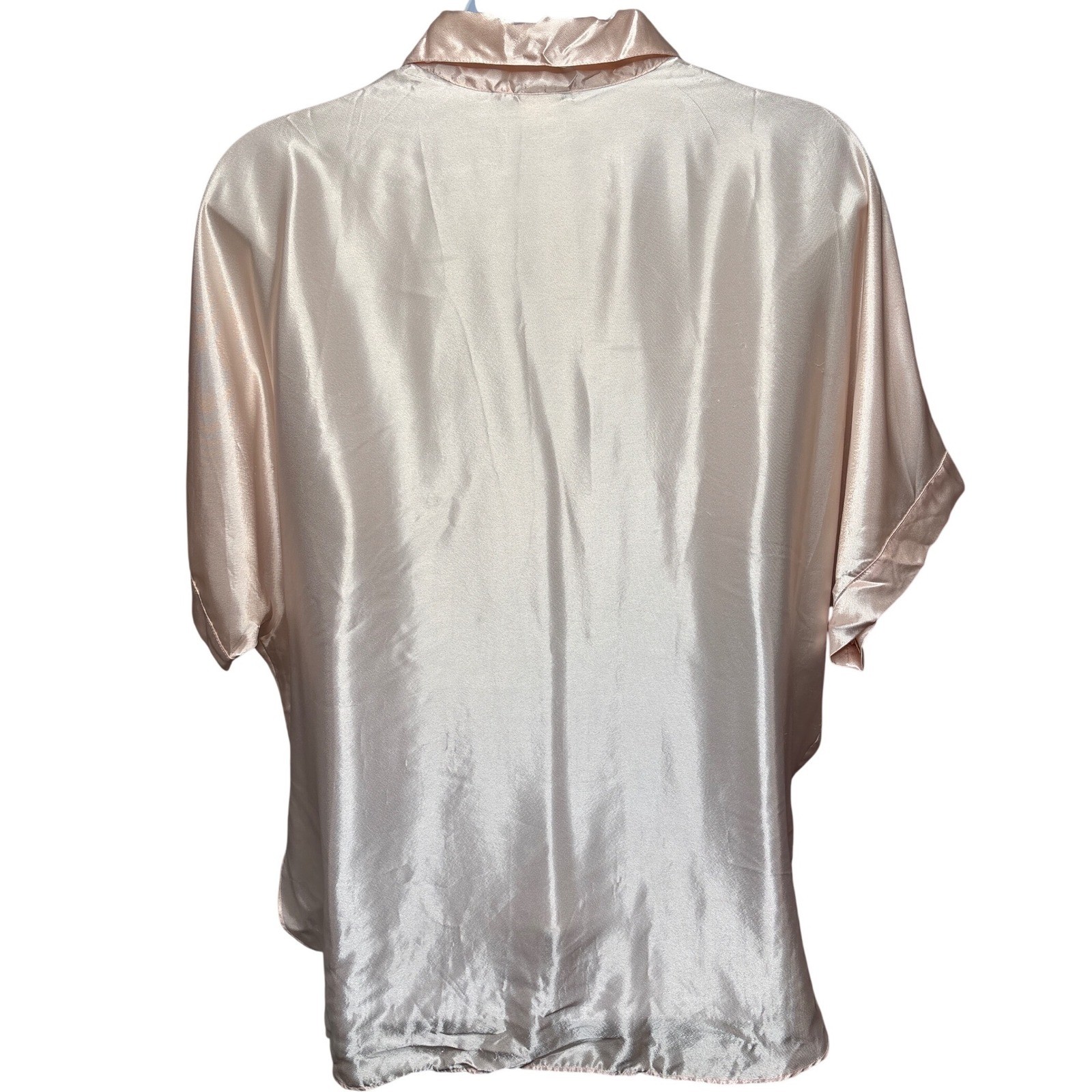 VTG 90s CALIFORNIA MISS Champagne Satin Button Down Pajama Top 2X Coquette Silky