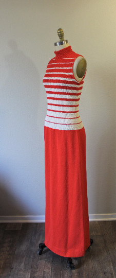 VTG 70s Red White Striped Knits By Don Sweater Dress & Cardigan 2 piece MOD