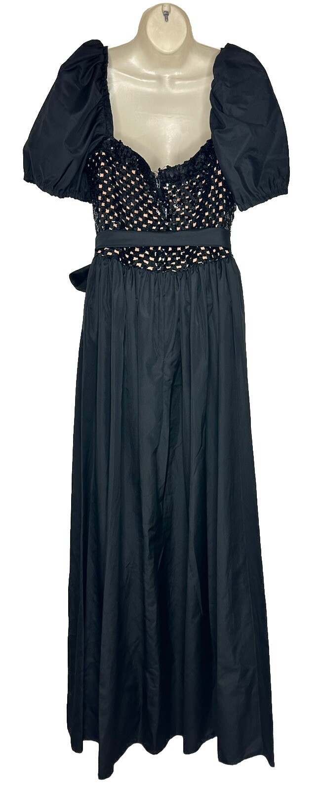 VTG DOROTHY BULLITT Ardmore Chestnut Hill Black Sequin Puff Sleeve Maxi Dress 12