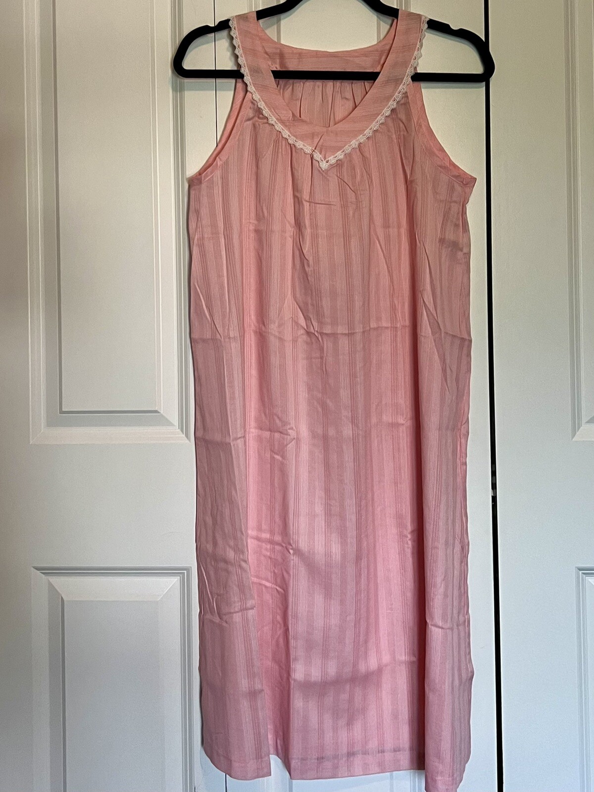 Vintage Dutchmaid Nightgown Pink Striped Eyelet Collar Women’s Size 15 Med NOS