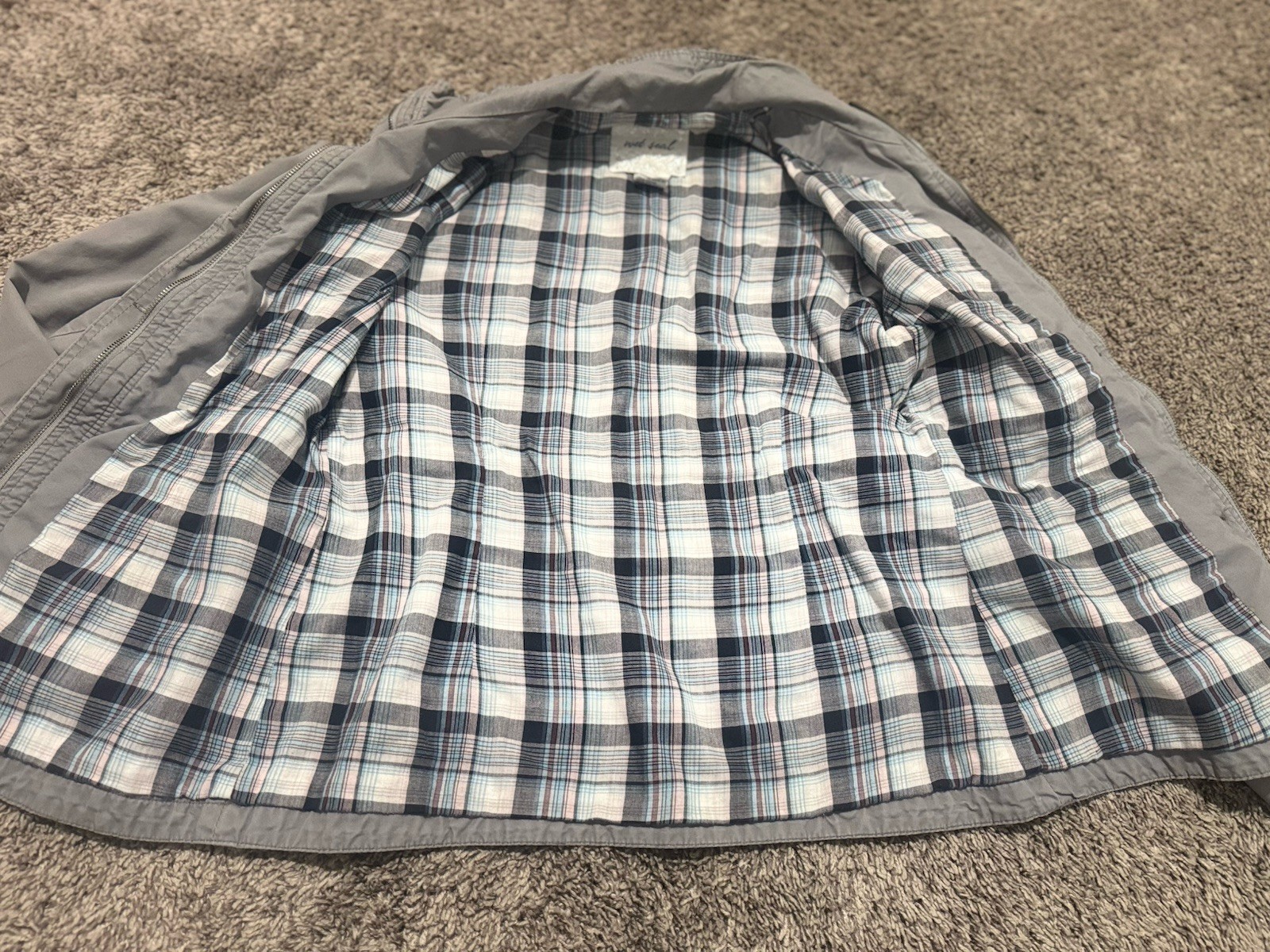 Wet Seal Zip Up Multi Pockets Gray Jacket Inner Plaid Women’s Size Medium