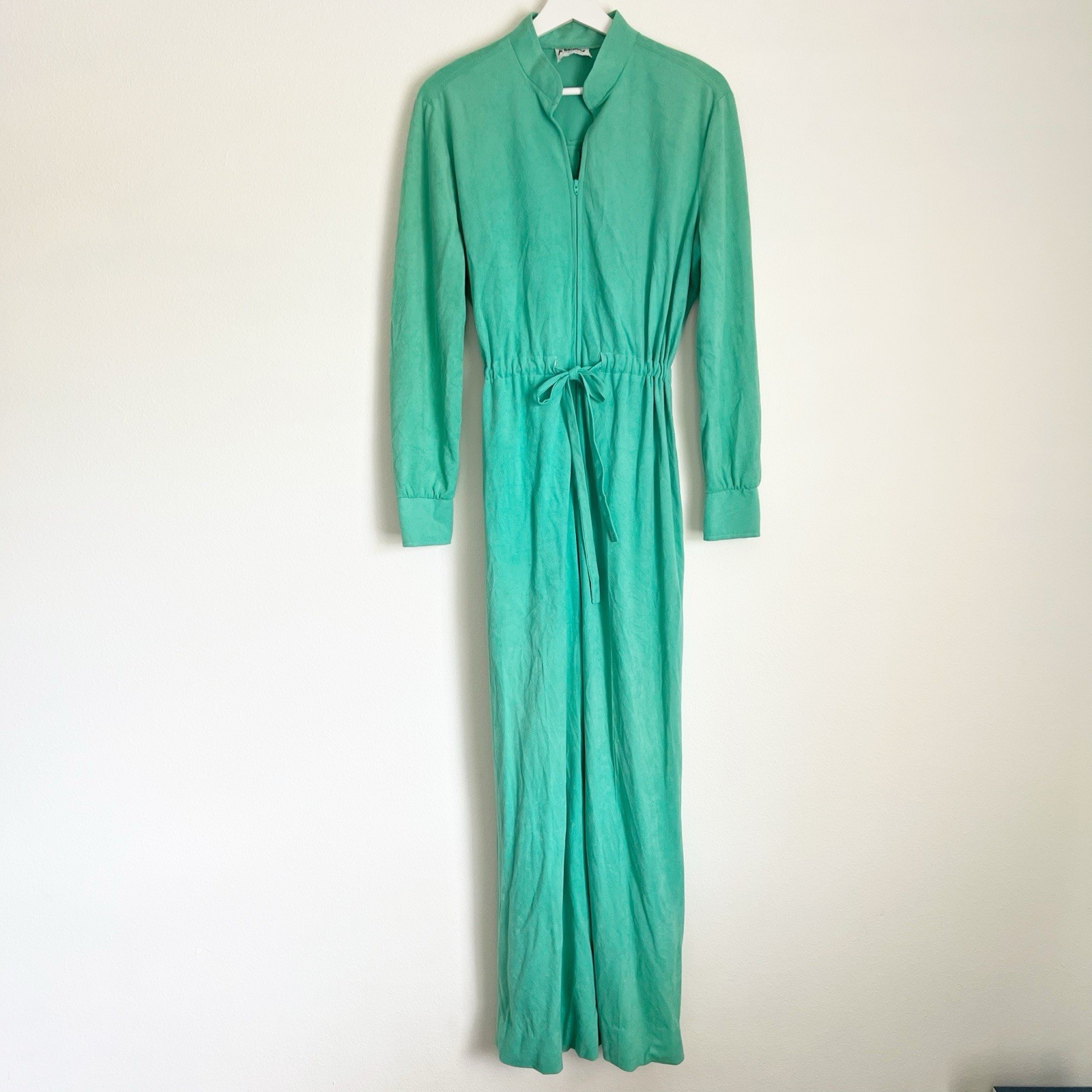 Vtg 70s Jo Hardin Originals Dallas Jumpsuit Green Drawstring Waist Women 6 *Read