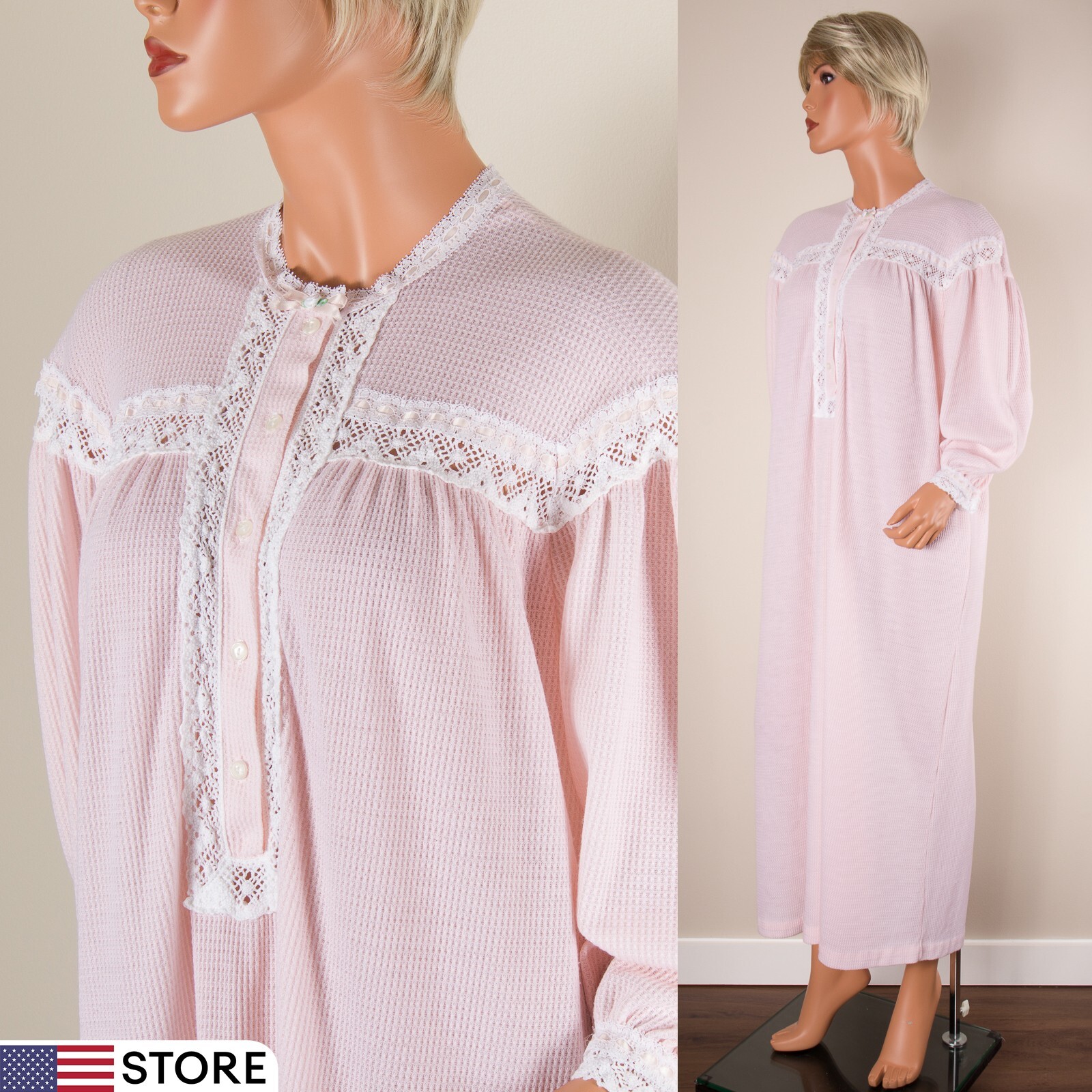 💖 JULI OF SLUMBERTOGS Vintage S Pink Nightgown Cottagecore Long Sleeve ILWGU