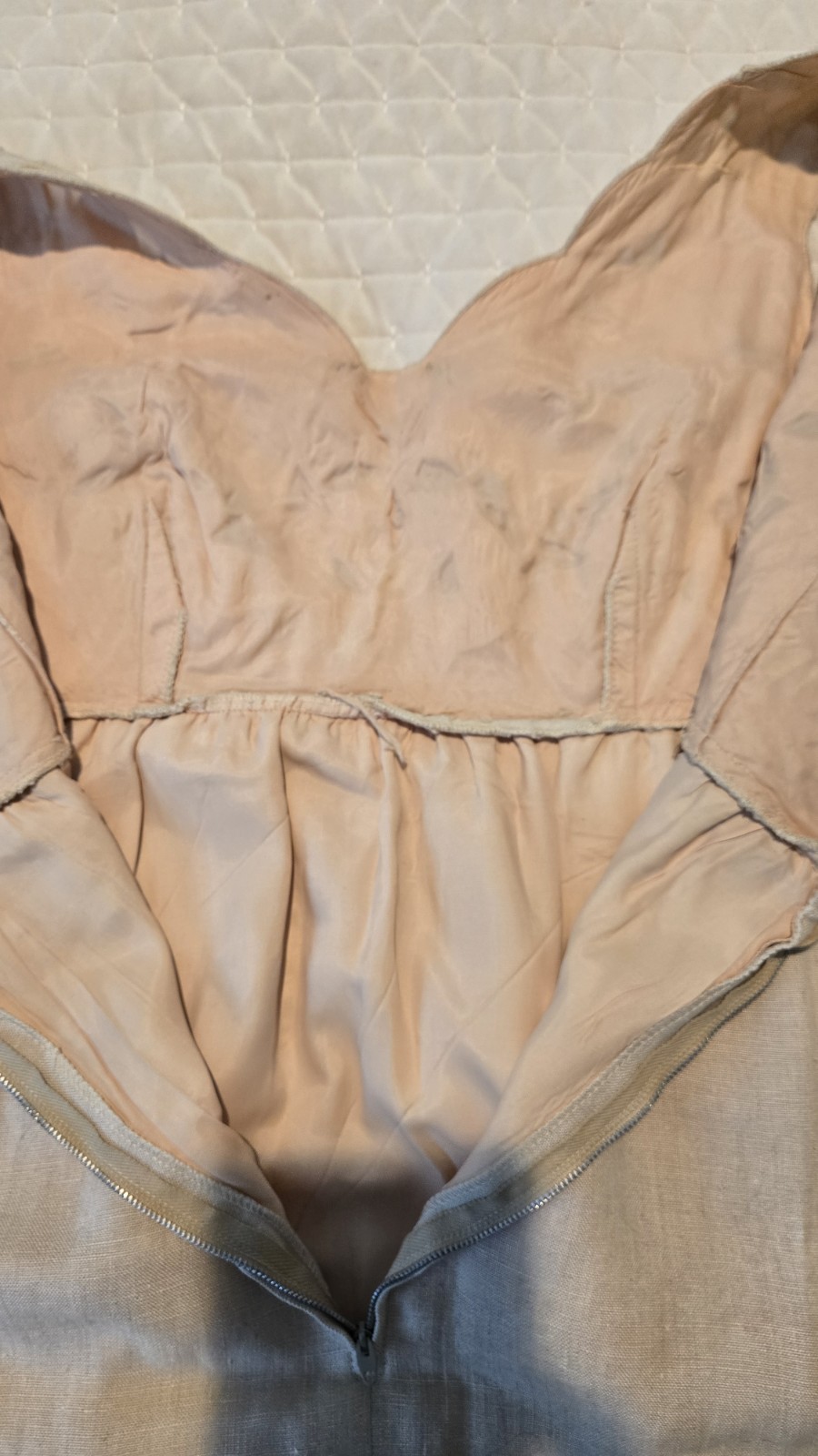 Ruth Clarage Vintage Tan Linen Dress Size 10 Made In USA Long Sleeve