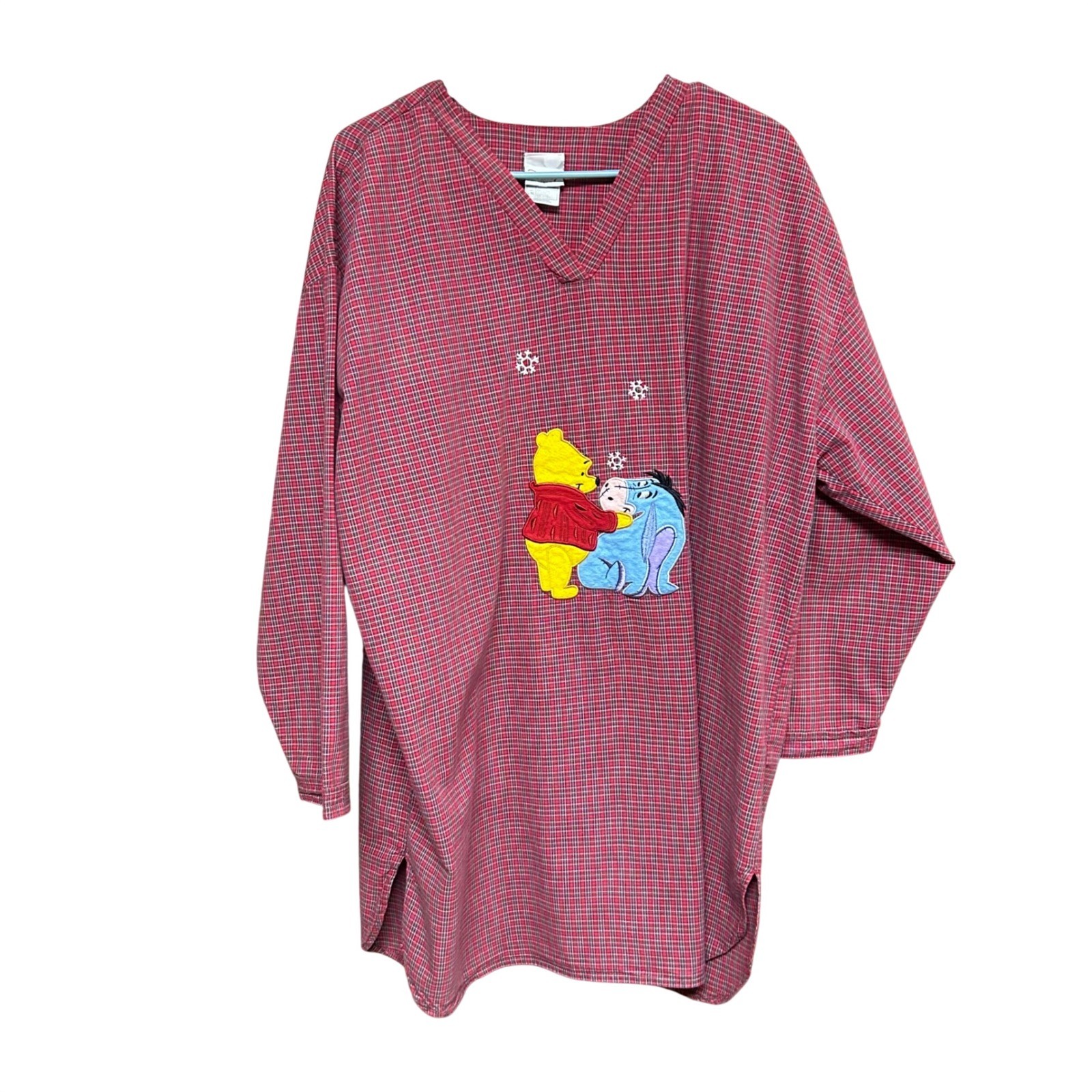 Disney Store Winnie the Pooh Nightshirt L/XL Red Plaid Eeyore Vintage Sleepwear