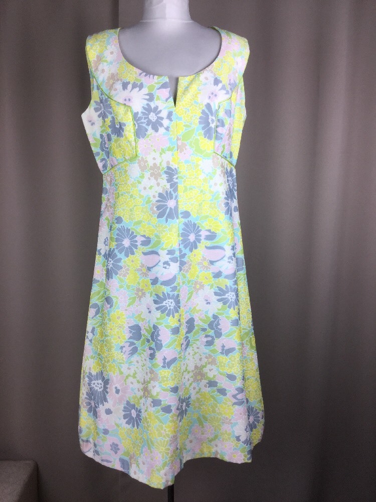 Vintage 1960’s Royal Lynne dress size 14 Floral Pink Green Blue Grey Sleeveless