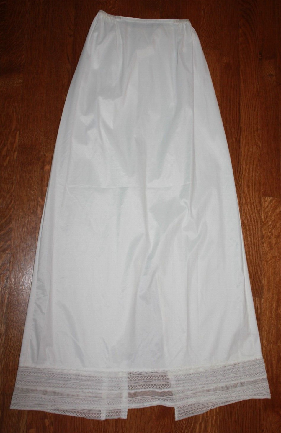 Vintage Sz M Long 38” Slip demure Antron Nylon Half Slip Lace Trim ivory pillow