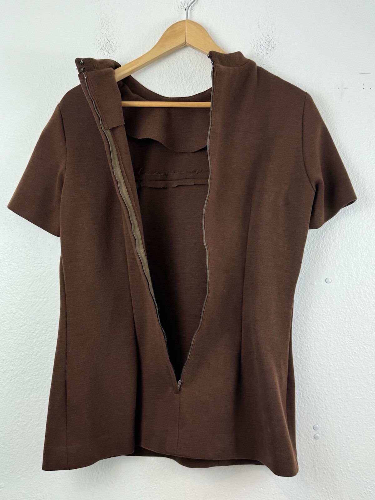 Vintage 1960s Parade New York Top / Mini Dress Brown Body Con Zip Back
