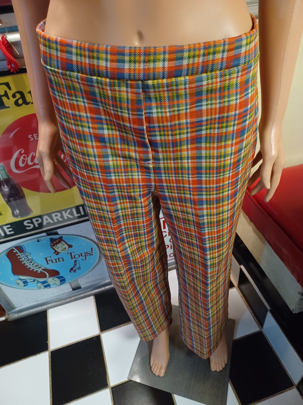 True Vintage Mid-century 1960s 1970s Funky Plaid Polyester Pants Sears MCM Mod