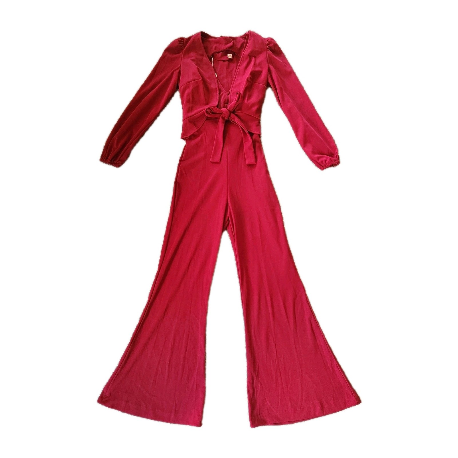 VTG 1970s Deadstock Jumpsuit Bell Bottom Open Back Disco Burgundy 11/12 Fit S/M