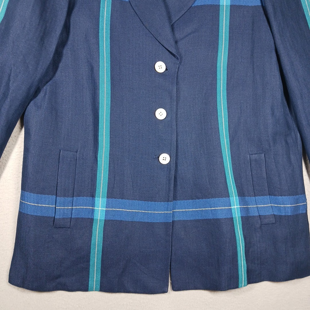 VTG 90s Liz Claiborne Collection Women 14 Petite Linen Plaid MULTICOLOR Blazer