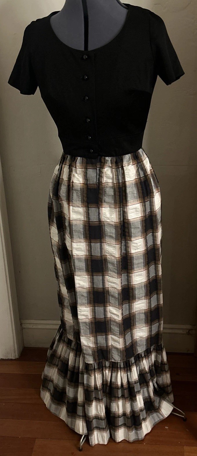 VTG Nancy Greer NY 1950’s Plaid Maxi Day Dress Made USA