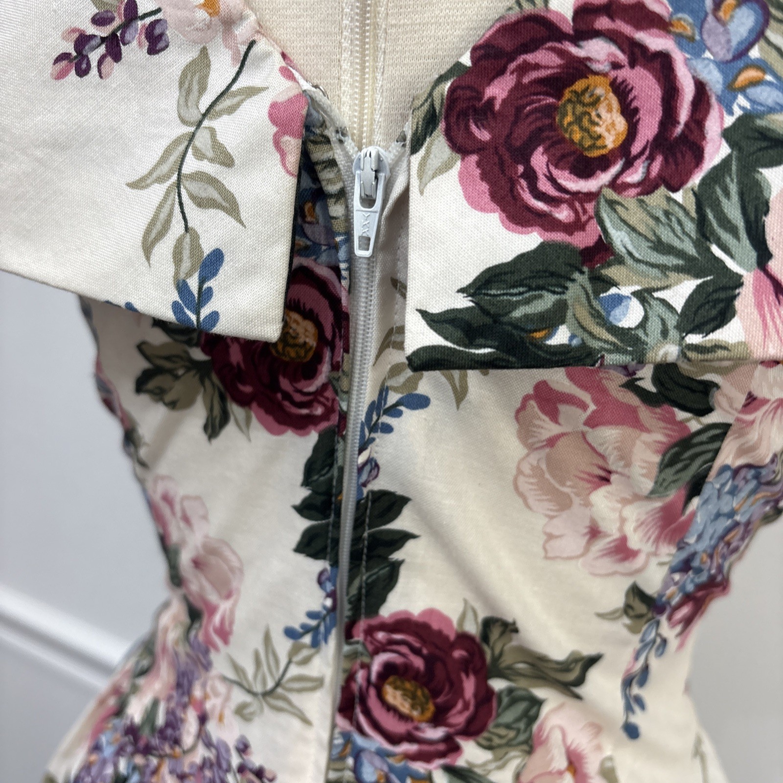 Coquette Romantic Vintage 80s90s Ivory Floral Fairycore Dress 10 Midi Party USA