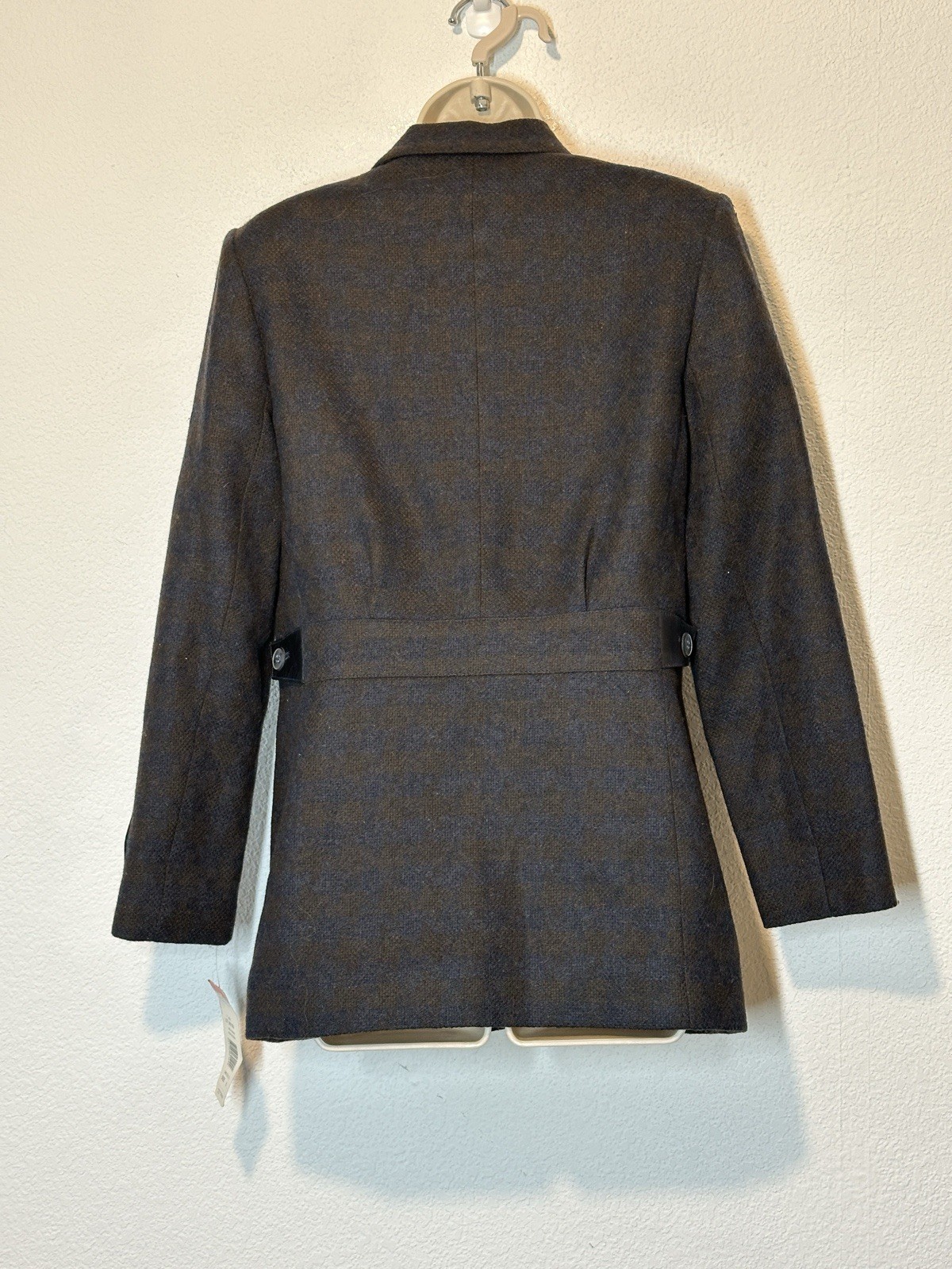 Vtg 90s New Harve Bernard Wool Blazer Jacket Brown Blue Houndstooth Minimalist 6