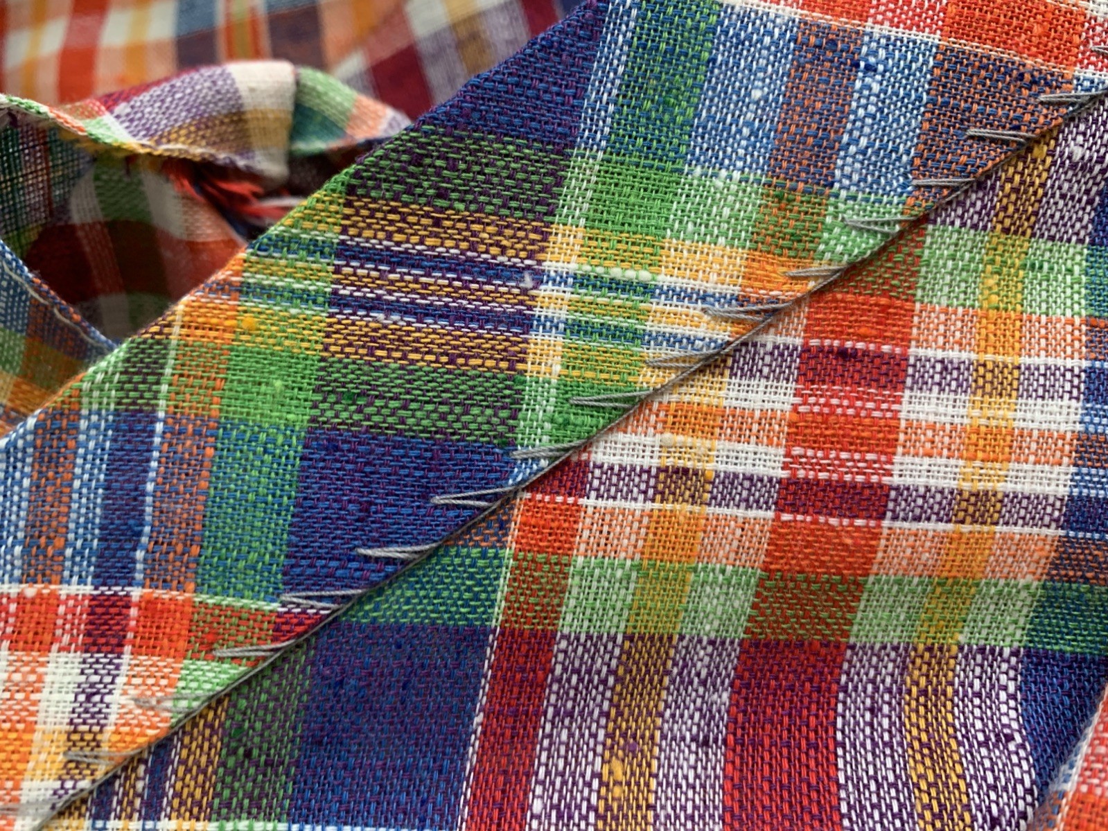 Vintage 1960s Mod Bright Plaid Woven Cotton House Dress 48” Bust /48” Waist