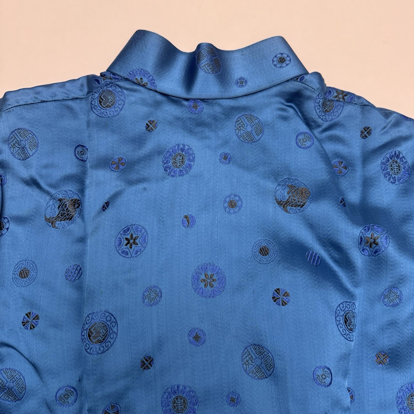 Vintage Asian Traditional Chinese Blue Silk Top Full Zip S/M