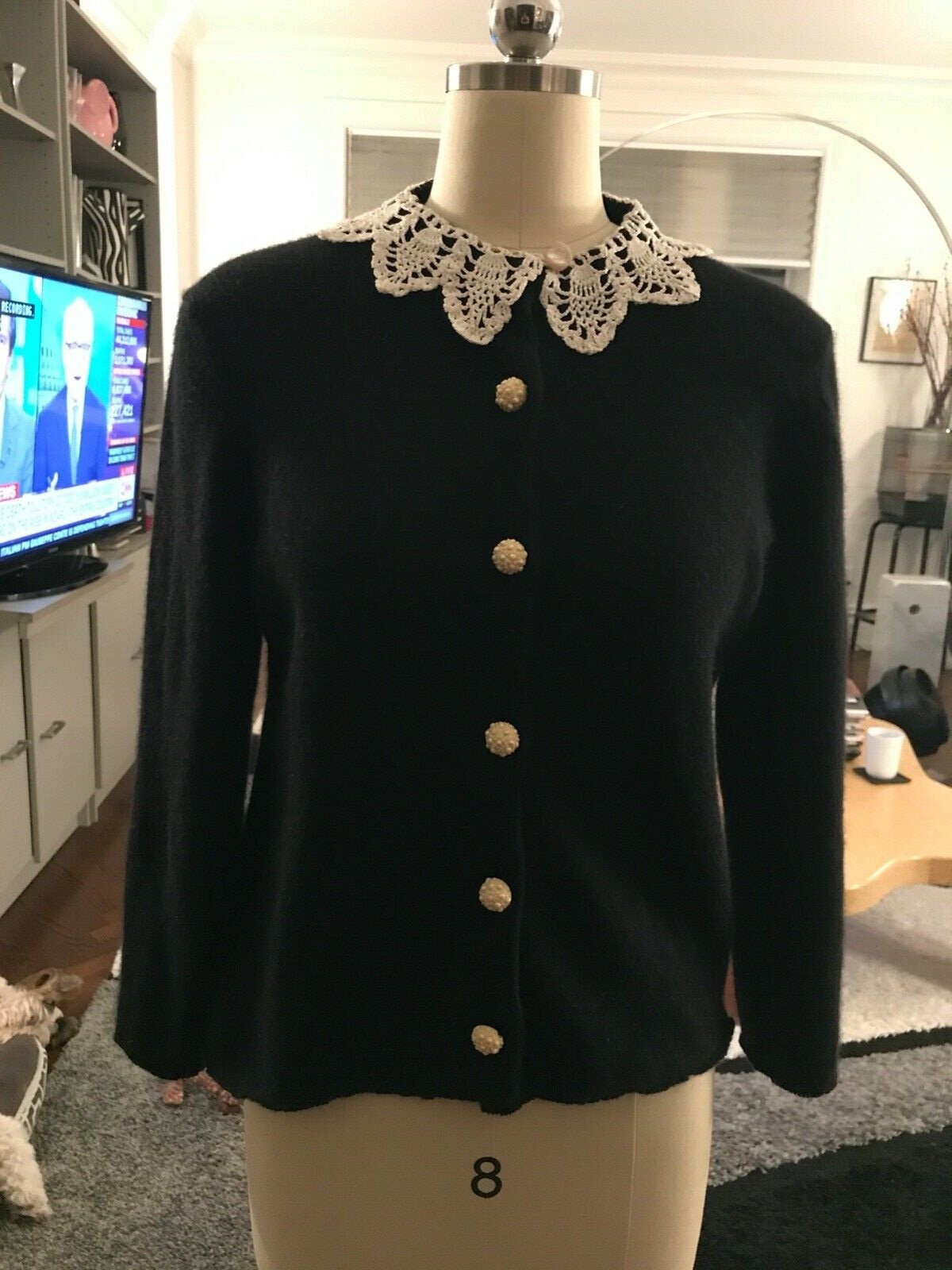 Upcycled Vintage Black Cashmere Ruth Bader Ginsburg RBG Tribute Sweater/Cardigan
