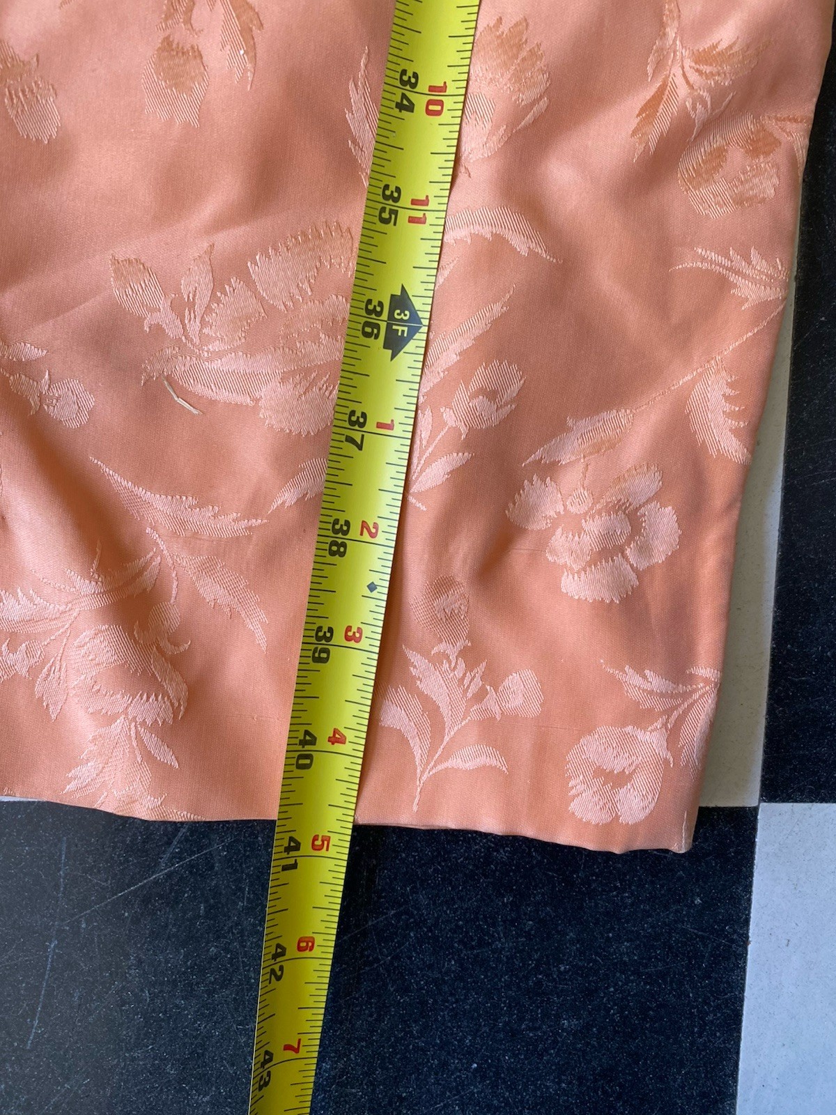 Vintage Bruce Arnold Peach Coral Silk 1960s Asian Floral Sheath Dress 10 Orange
