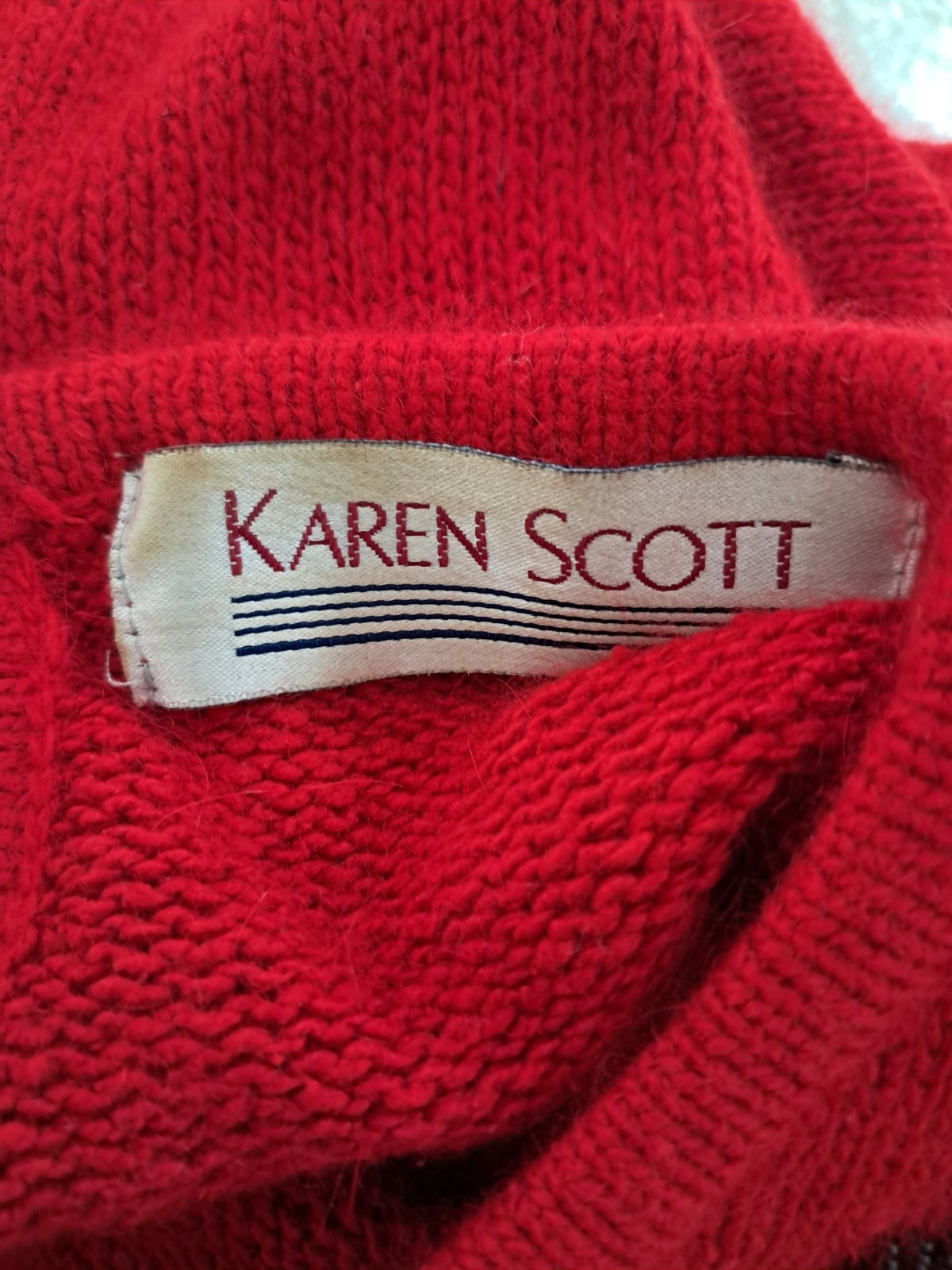 Vintage Karen Scott Red Beaded Knit Sweater Women’s Sm Silk Wool Blend Holiday