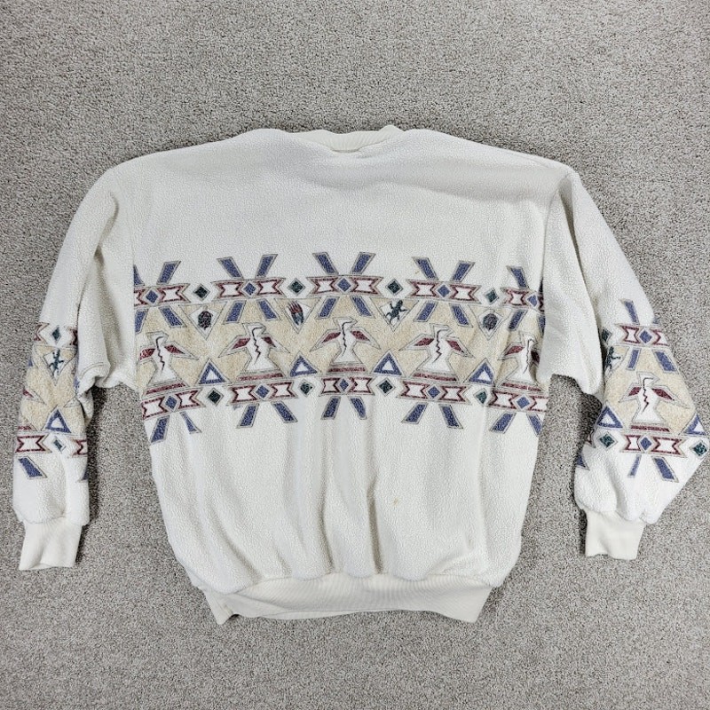 Vintage 90’s Art Unlimited Aztec Sweatshirt Womens M White Brown Phoenix Fleece