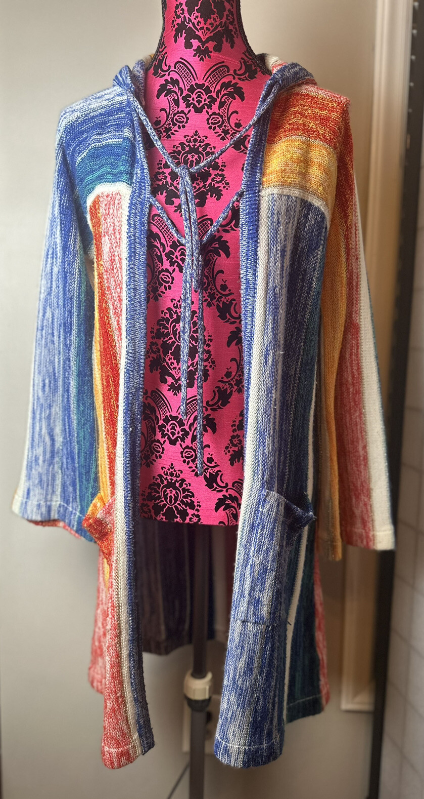 Vintage 70s Organically Grown Arpeja Lagen Hippy Boho Cardigan L Vibrant Color