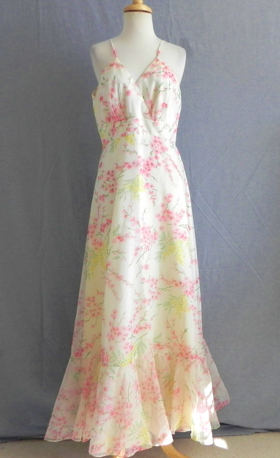Vtg Cole of Columbus Maxi Dress Floral Spaghetti Strap Empire Waist Size M