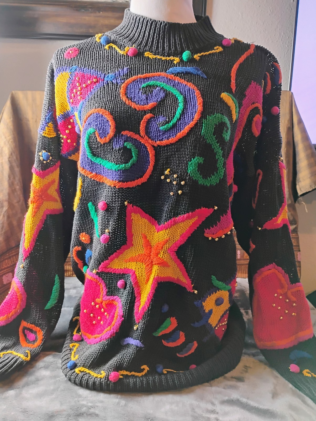 Vintage 90’s International Sportswear Co Woman’s Sweater Sz 2X Stars Hearts Rare