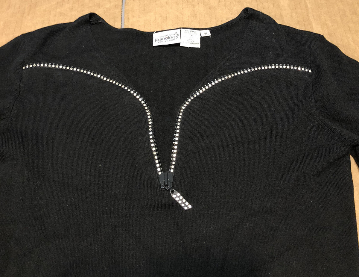 Vintage NEWPORT NEWS JEANOLOGY Womens Top Rhinestone Zip – Size XL* runs small