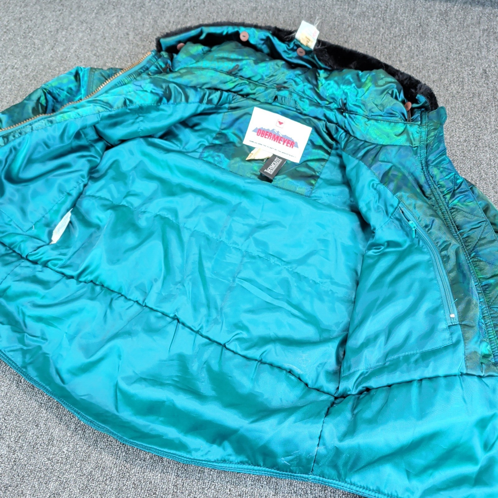 Obermeyer Womens Ski Jacket 8 Green Iridescent Puffer VTG Thermolite Insulated