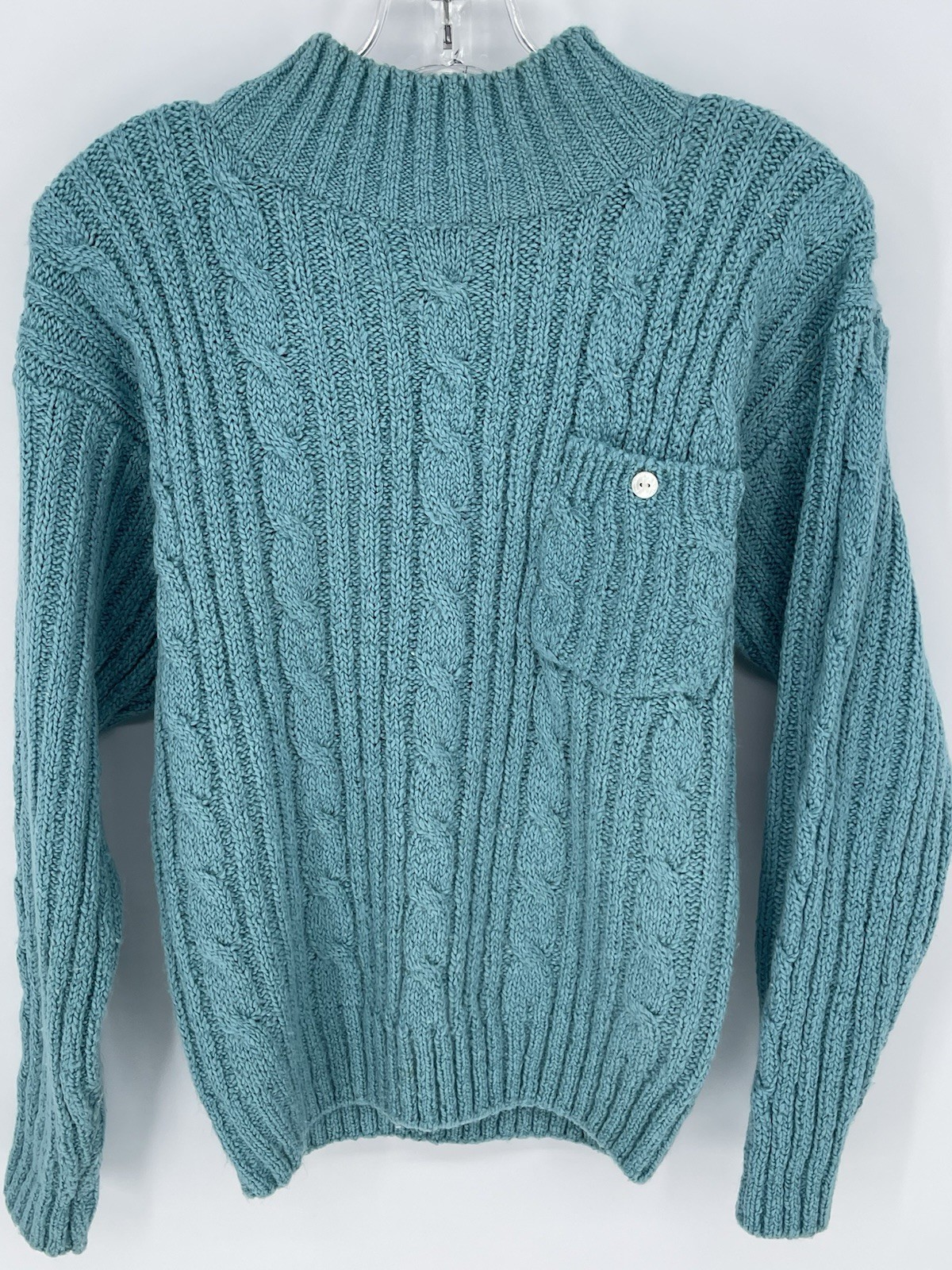Vintage Sweater Blue Chunky Knit Mock Neck Sz Small Partners Mervyns Womens