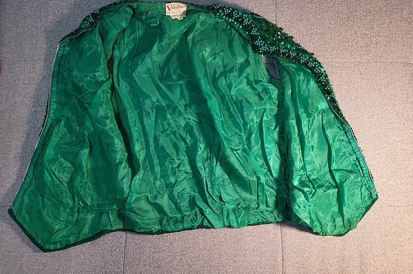 Vtg VALENTINA Ladies Wool Beaded & Sequined Butterfly Couture Vest M Green