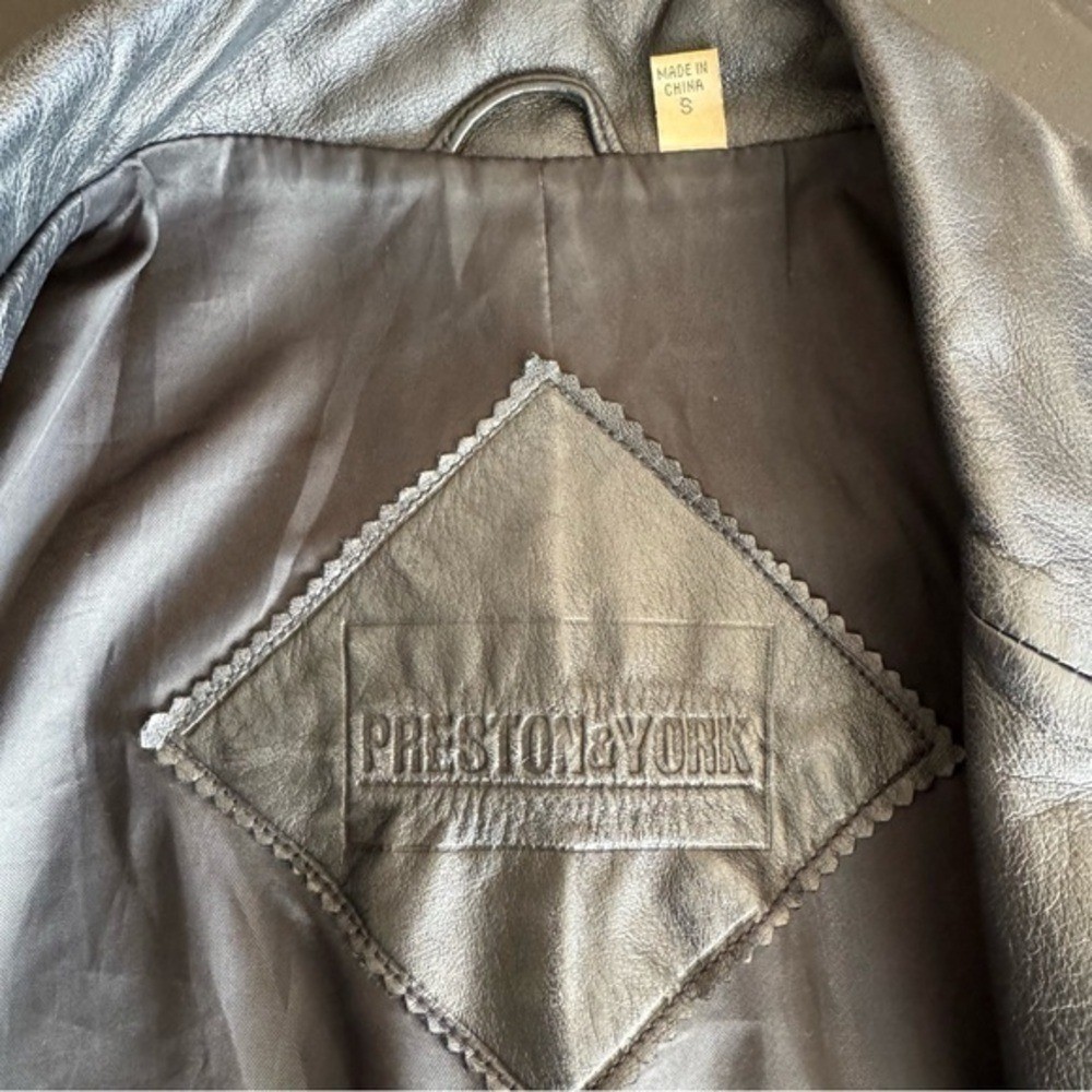 Preston York Vintage 90s Black Leather Jacket Small Minimalism Blazer Coat