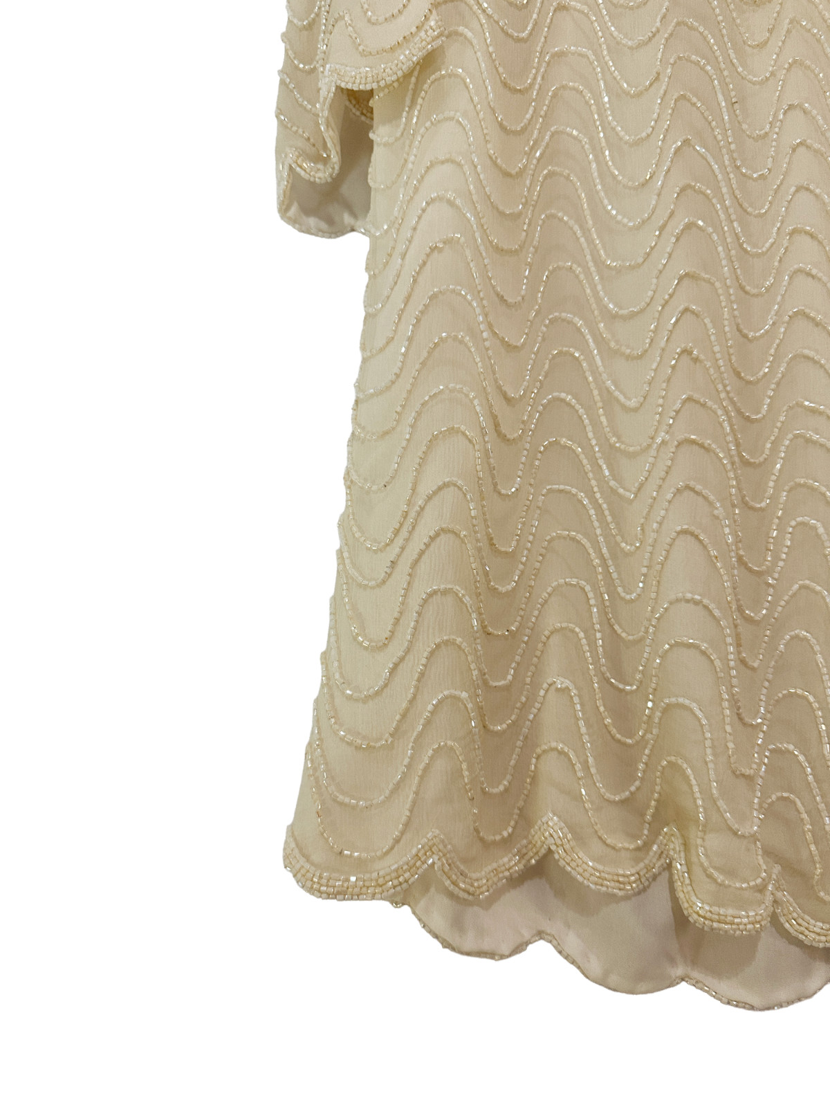 Vintage Scala 100% Silk Beaded Wave Top Cream Evening Cocktail Blouse Medium