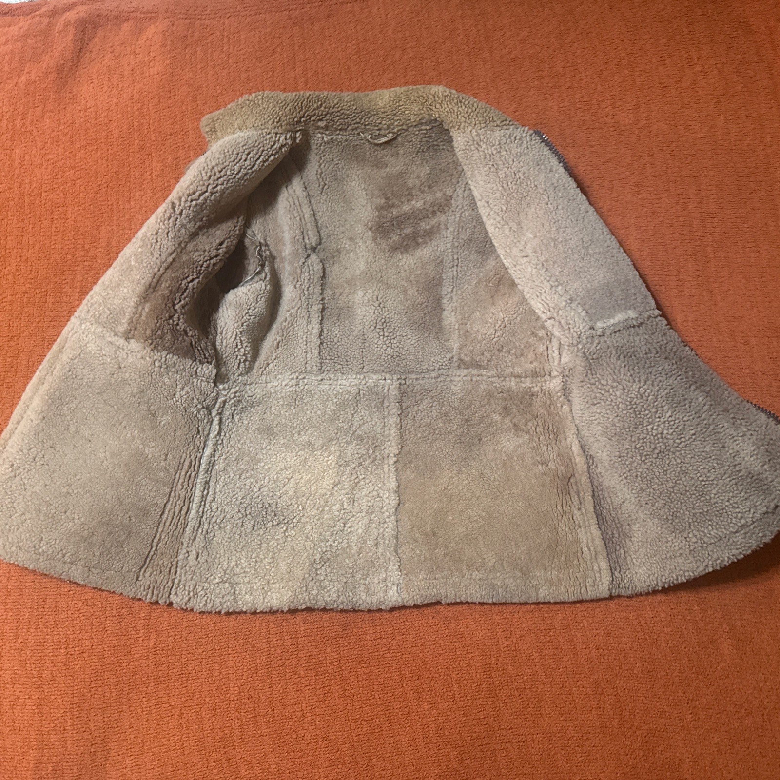 Women’s M ?VTG Sheepskin Sherpa Rancher Style Coat Missing Sz & Maker Label 70’s