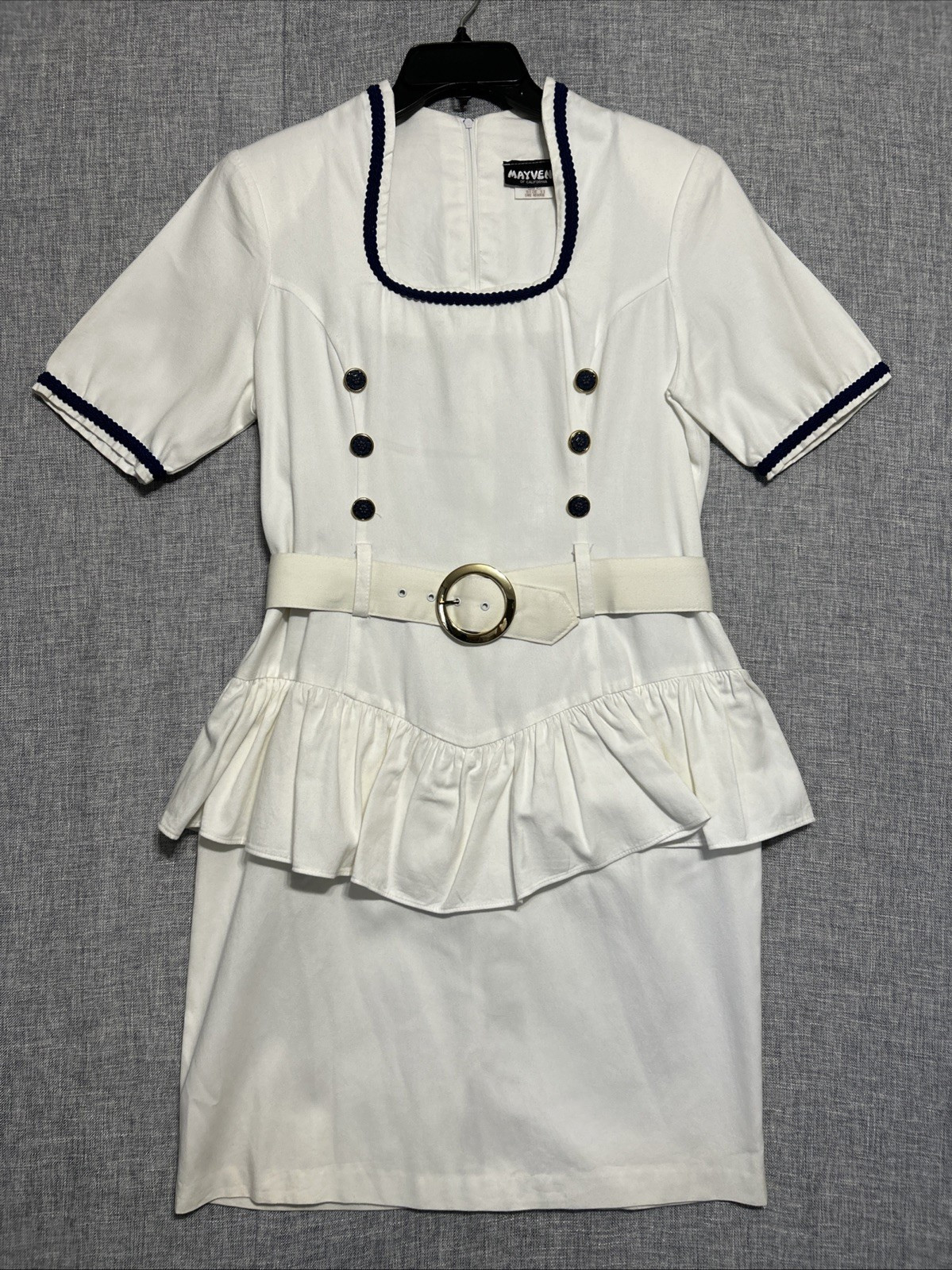 Mayvens Women’s Ivory VTG 1980s Sailor Stewardess Belted Party Dress Size 11