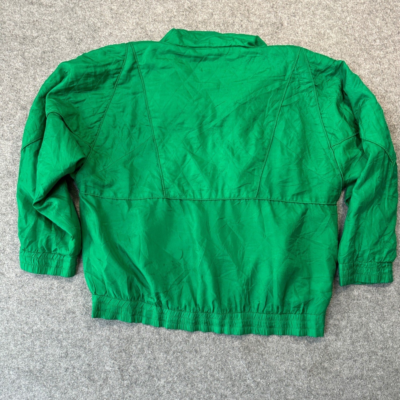 Rhoda Lynne Vintage Quilted Lining Windbreaker Large Green 100% Silk Shell