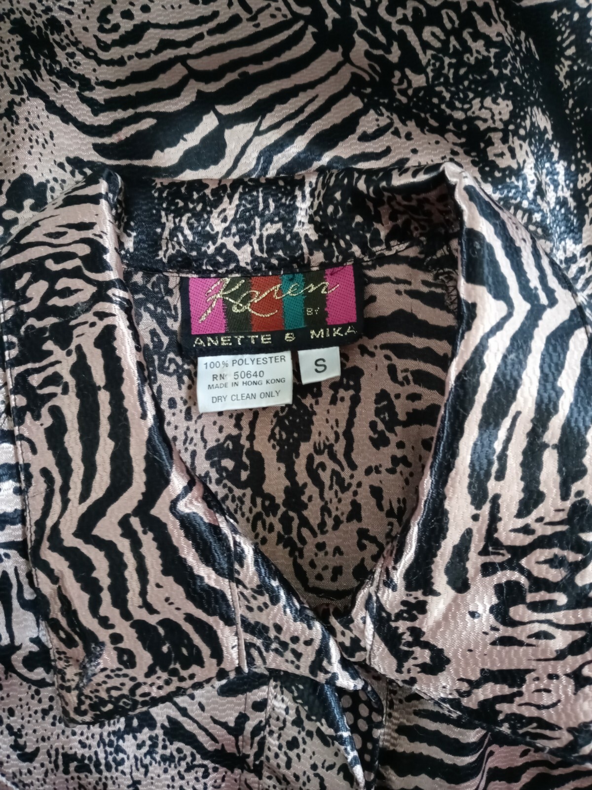 VTG Women S Shirt High Reg Collar Black Gold Animal Print Karen by Anette & Mika