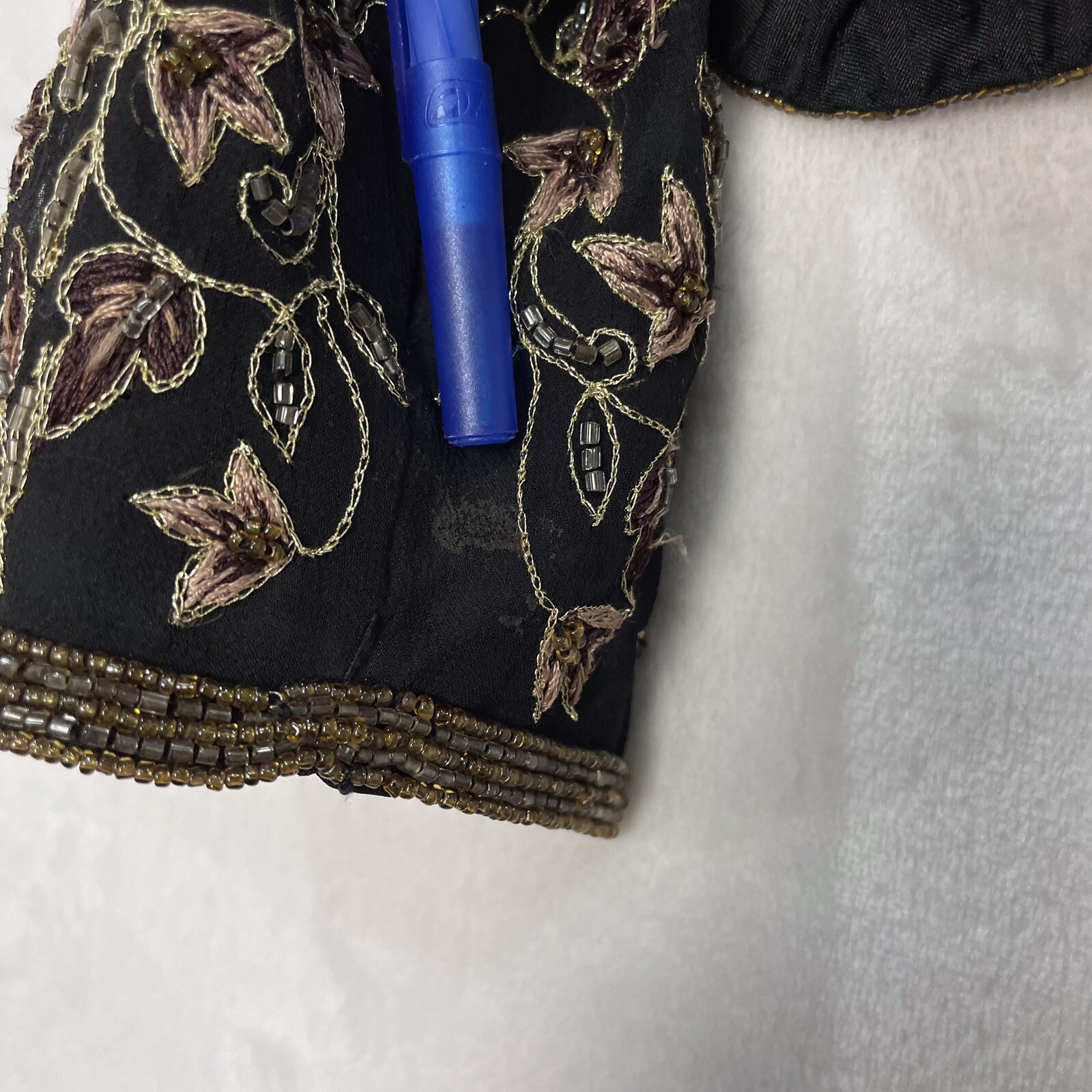 VTG Adrianna Papell Evening Silk Beaded Embroidered Jacket 16 Black Silver Gold
